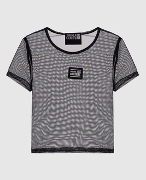Versace Jeans Couture Черный топ с сеткой с нашивкой логотипа 77HAH6A2J0035