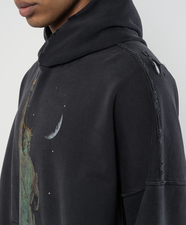 Balenciaga Черное худи Paris Liberty с винтажным эффектом 739024TQVS1 изображение 5