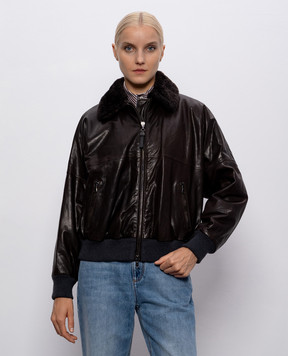 Brunello Cucinelli Коричневая кожаная куртка с овчиной MPPAH7747