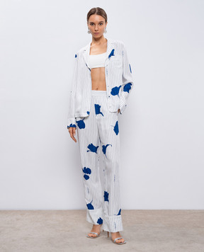 Off-White Білі штани в смужку з квітковим принтом OWCA186F24FAB001