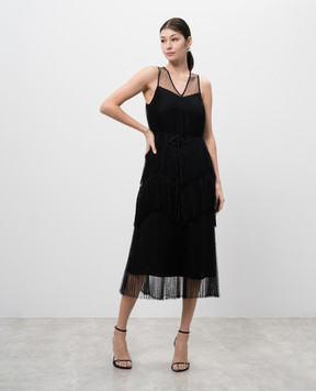 Twinset Чорна сукня міді з сітки з оборками 251TP2511