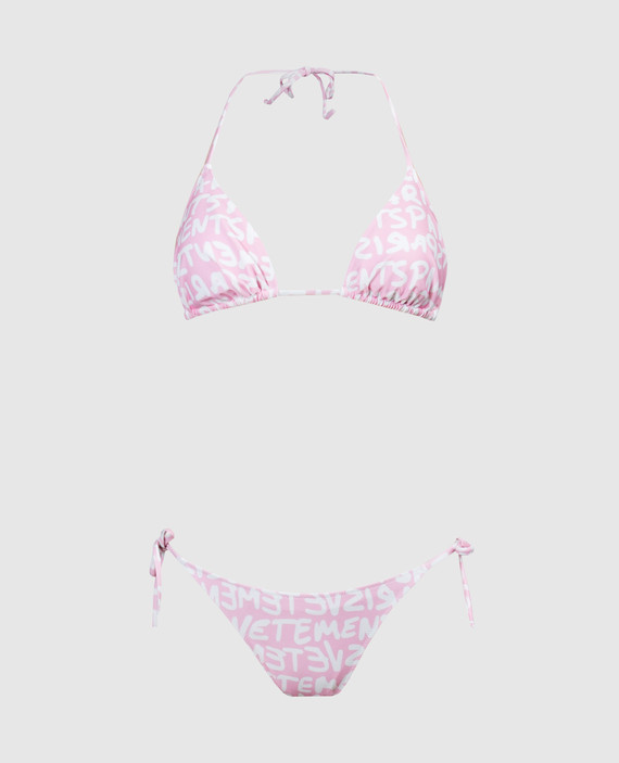 Pink bodice from a swimsuit with a logo print