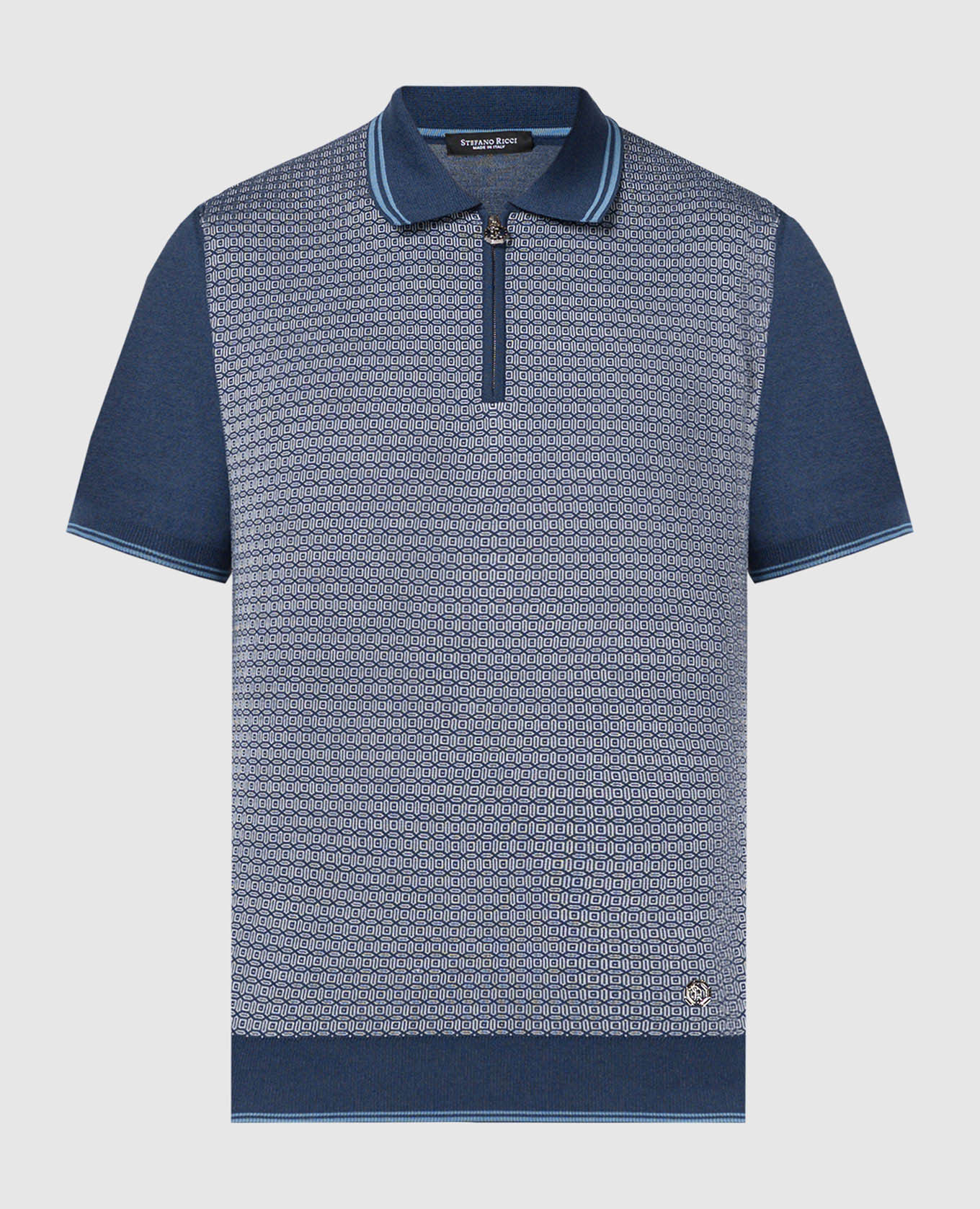 Blue polo with patterned silk