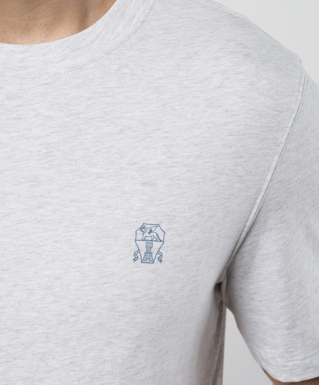 Brunello Cucinelli Сіра меланжева футболка з емблемою логотипа M0B138440P зображення 5