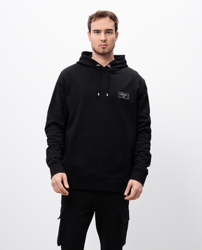 Balmain Черные худи с патчем логотипа EH1JT047BC91
