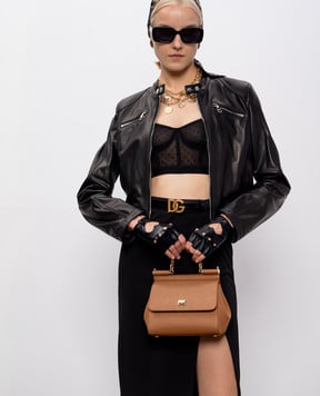 Dolce&Gabbana Коричневая кожаная сумка Sicily с логотипом BB6003B1001