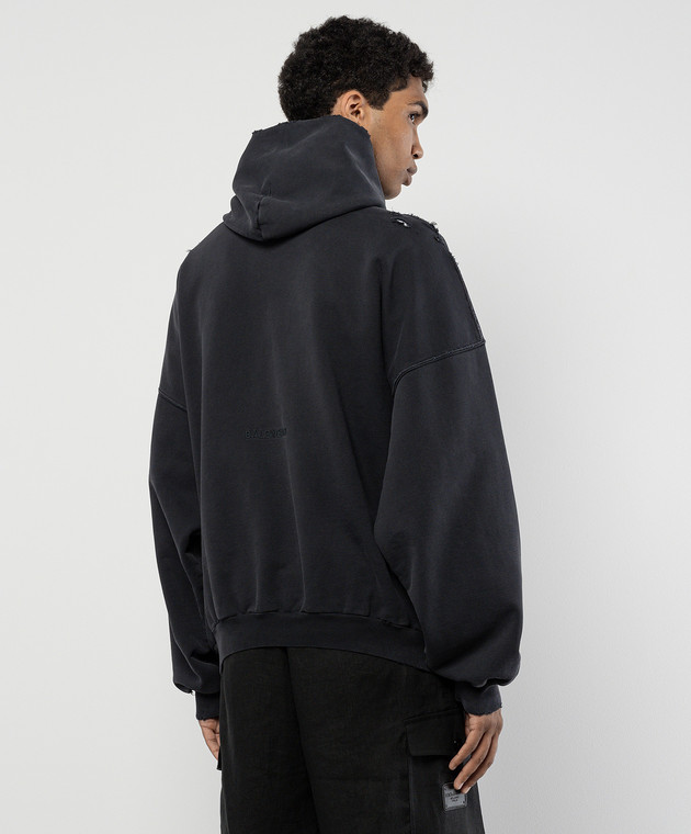 Balenciaga Черное худи Paris Liberty с винтажным эффектом 739024TQVS1 изображение 4