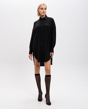 Brunello Cucinelli Чорна блуза із шовку з ланцюжком моніль MB993ML916