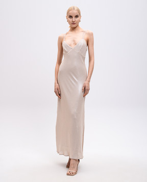 Twinset Бежевое платье макси в пайетке 251TT2130