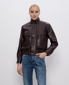 Babe Pay Pls Коричневая кожаная куртка с тиснением 2508TOSKA