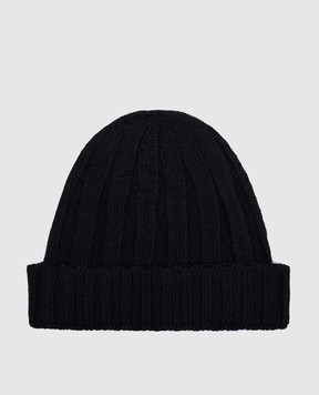 John Smedley Чорна шапка з вовни в рубчик HICKORY
