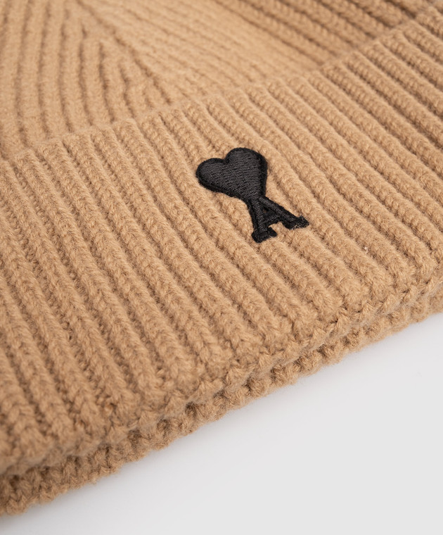 Ami Paris Коричневая шапка из шерсти UBO006018m изображение 4