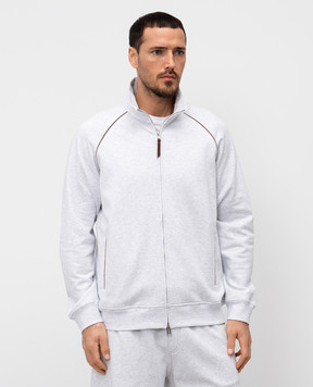Brunello Cucinelli Серая меланжевая спортивная куртка с окантовкой MW8639087G