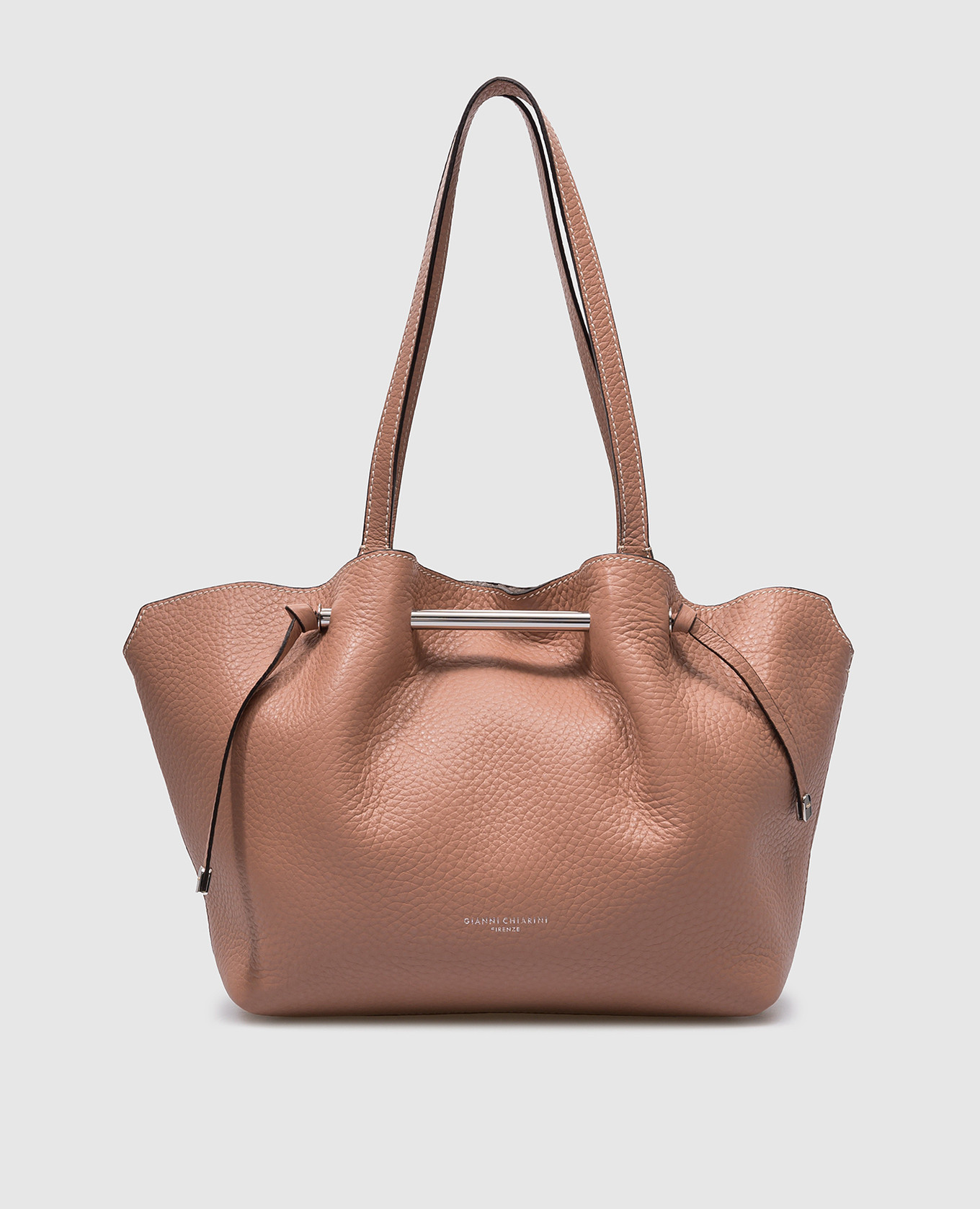 AMANDA brown leather tote bag with logo print