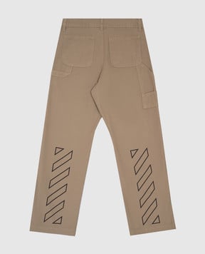 Off-White Детские брюки цвета хаки с принтом логотипа OBCA009S25FAB001