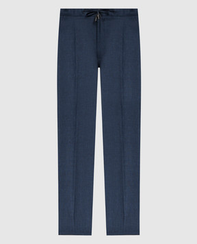 Enrico Mandelli Синие брюки из льна, шерсти и шелка с логотипом. GYM02B5334