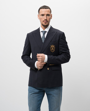 Dolce&Gabbana Синій двобортний піджак з вовни G2TJ8ZFUBFA