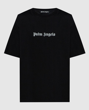 Palm Angels Черная футболка с контрастным принтом логотипа PMAA089S24JER002