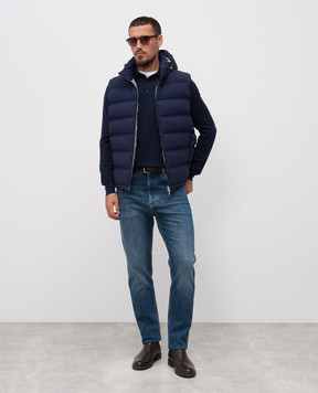 Brunello Cucinelli Синее поло из шерсти и кашемира с длинными рукавами M2400295