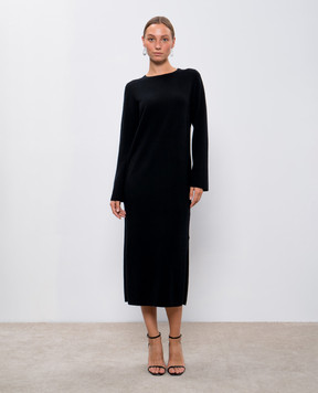 Allude Черное платье миди из шерсти и кашемира 24517056