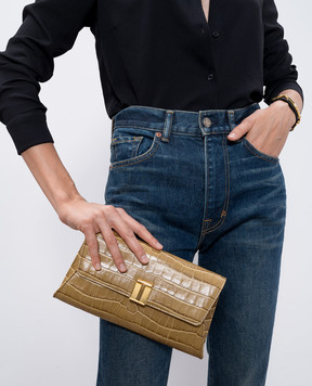 Tom Ford Бежевый клатч NOBILE с тиснением под кожу крокодила L1736LCL403X