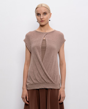 Brunello Cucinelli Бежевий топ з льону та шовку з розрізом M10520228