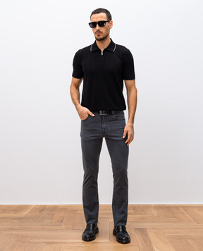 Bertolo Cashmere Черное поло в тканый узор 902435002482