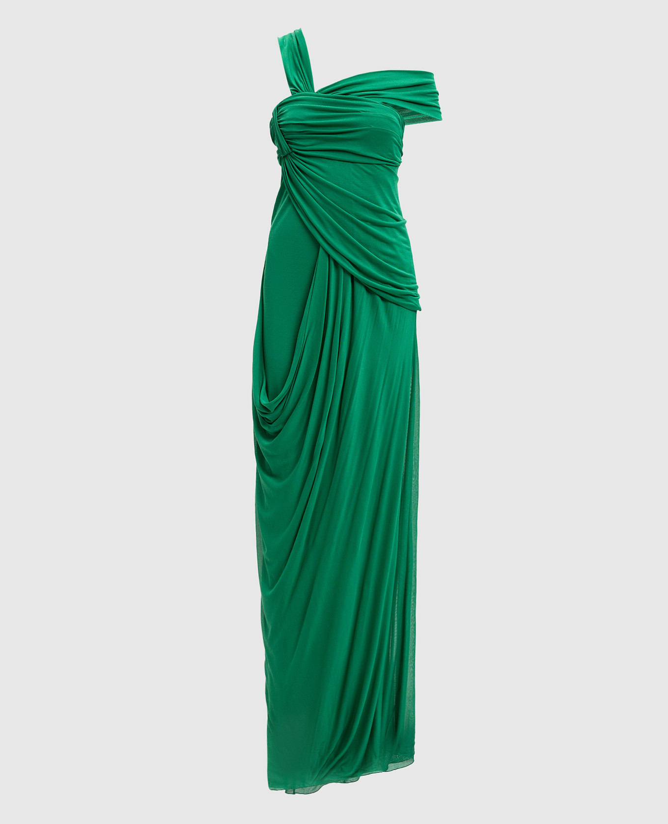 

Зеленое платье с шелком с драпировкой, Зеленый, Платья в пол