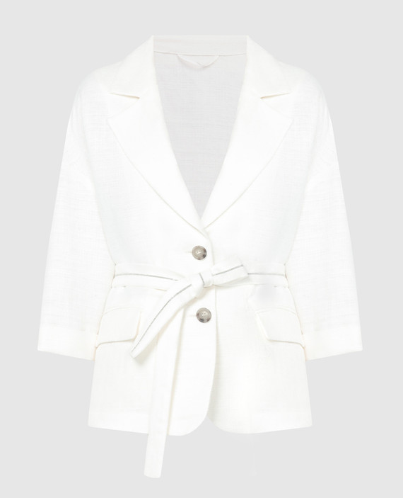 White linen jacket with monil chain