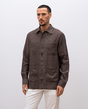 Brunello Cucinelli Коричнева сорочка з льону з декоративними рядками MM6950648