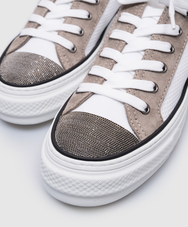 Brunello Cucinelli Білі комбіновані кеди з ланцюжком моніль MZ49G2650 зображення 5