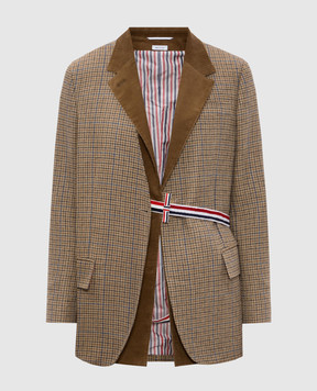 Thom Browne Коричневий жакет з вовни у візерунок FBC938CF0961
