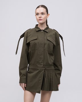 Off-White Сукня-сорочка з плісуванням кольору хакі OWDG00AS25FAB002