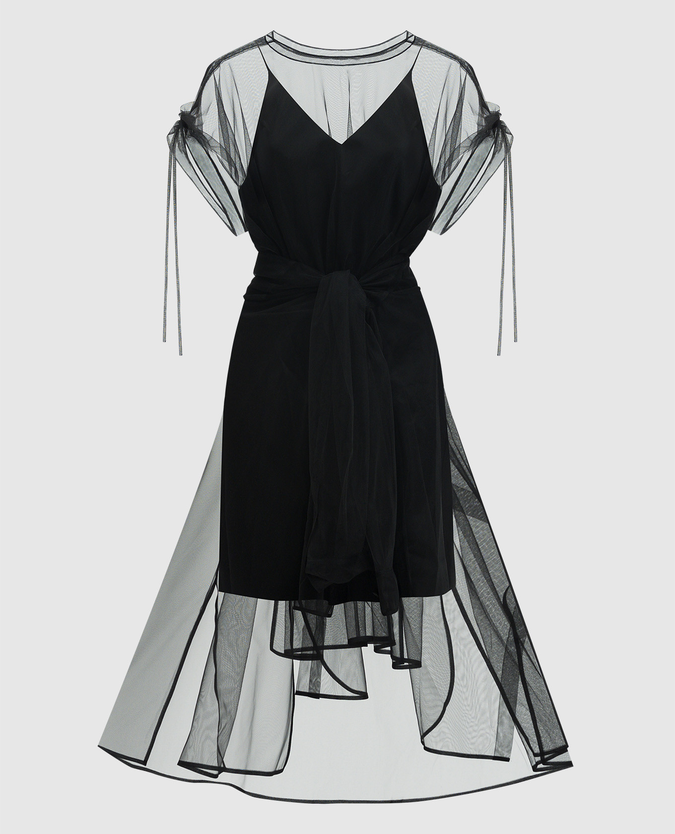 

Черное платье асимметричного кроя с драпировкой, Черный, Повседневные платья