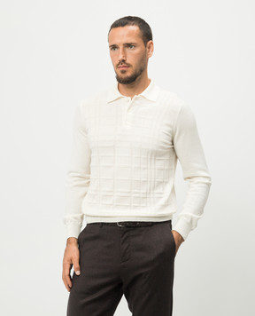 Canali Белое поло из мериноса шерсти в тканом узоре. MK02152C0017