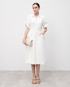 Bottega Veneta Белое платье миди с льном 820007V3OZ0