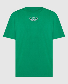 Off-White Зеленая футболка с вышивкой Bandana Arrow OMAA027S24JER001
