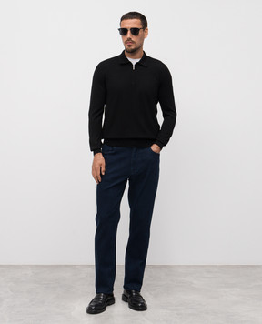 Bertolo Cashmere Черное поло из шерсти и шелка 902473002514