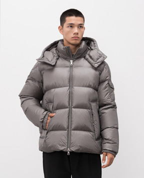 Moncler Серая стеганная пуховая куртка с нашивкой логотипа K20911A00158597XQ
