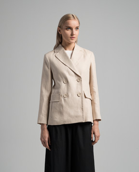 Max Mara Бежевий двобортний жакет Laura з льону LAURA