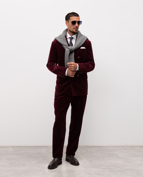Brunello Cucinelli Бордовый двубортный вельветовый костюм MY499LDPM