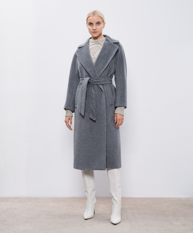 Max Mara Weekend - Серое пальто на запах TEMPERA с шерстью альпаки