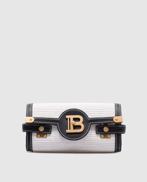 Balmain Біла комбінована сумка Raffia B-Buzz Pouch EN0LE596TRHS
