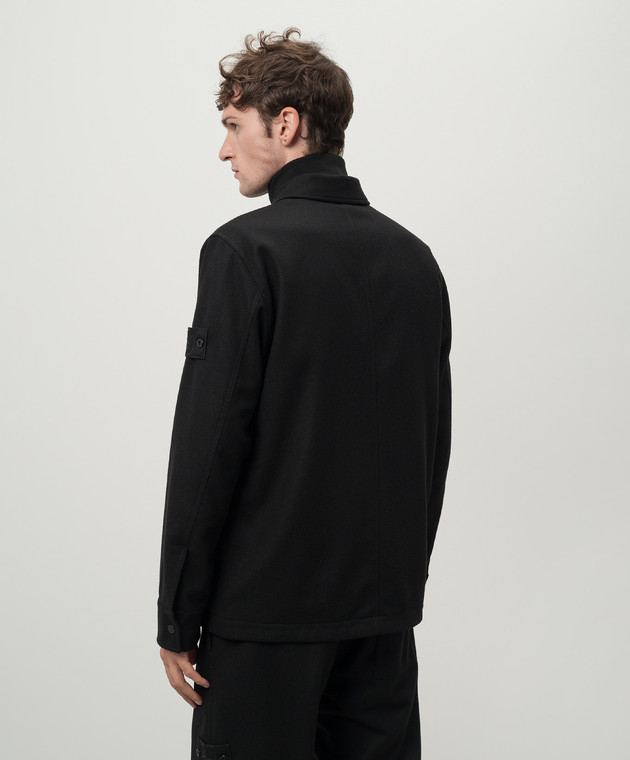 Stone Island Черная рубашка с шерстью со съемным патчем логотипа 8115120F4 изображение 4