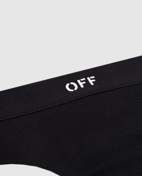 Off-White Черные трусики-тонг в рубчике с логотипом. OWUC002S25JER001