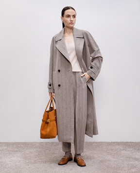 Loro Piana Сіре двобортне пальто з льону, вовни та кашеміру FAP0388