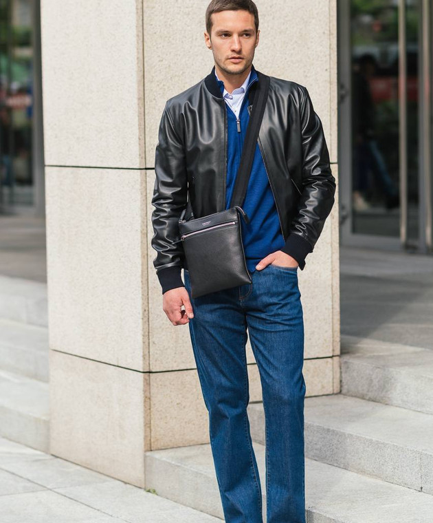 Canali Черная кожаная сумка через плечо NA00134P226101 изображение 7