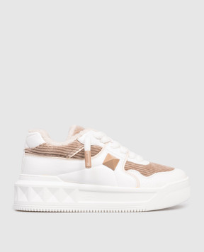 Valentino Білі комбіновані кросівки One Stud XL на хутрі 7W2S0FQ4IIG