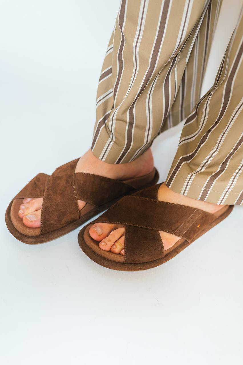 Santoni Коричневые замшевые шлепанцы с логотипом WHXA71540GOMTMGD изображение 6