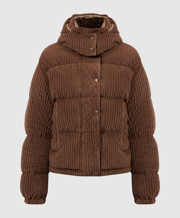 Moncler - Коричневая вельветовая пуховая куртка Daos с нашивкой